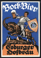 AK Coburg, Werbung Für Coburger Hofbräu, Bock-Bier, Mann Reitet Auf Bock Mit Bier  - Sonstige & Ohne Zuordnung