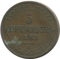 SAXONY 5 PFENNIG 1863 B Dresden Mint German States #DE10586.16.E.A - Otros & Sin Clasificación