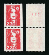 FRANCE - BICENTENAIRE BRIAT 2.30 - YT 2628 Et 2628a ** - TIMBRES DE ROULETTE EN PAIRE AVEC NUMERO ROUGE NEUFS ** - 1989-1996 Marianne (Zweihunderjahrfeier)