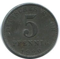 5 PFENNIG 1920 A GERMANY Coin #AE321.U.A - 5 Renten- & 5 Reichspfennig