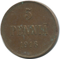 5 PENNIA 1916 FINLAND Coin RUSSIA EMPIRE #AB261.5.U.A - Finlandia