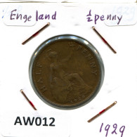 HALF PENNY 1929 UK GROßBRITANNIEN GREAT BRITAIN Münze #AW012.D.A - C. 1/2 Penny