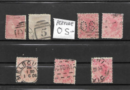 VICTORIA-7 BEAUX VIEUX TIMBRES OBLITERES DONT 1 PERFORE ET DIFFERENTS CACHETS - PAS EMINCES-DE 1863-65 - Usati