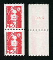 FRANCE - BICENTENAIRE BRIAT 2.50 - YT 2719 Et 2719a ** - TIMBRES DE ROULETTE EN PAIRE AVEC NUMERO ROUGE NEUFS ** - 1989-1996 Marianne Du Bicentenaire