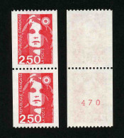 FRANCE - BICENTENAIRE BRIAT 2.50 - YT 2719 Et 2719a ** - TIMBRES DE ROULETTE EN PAIRE AVEC NUMERO ROUGE NEUFS ** - 1989-1996 Bicentenial Marianne