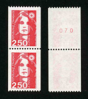 FRANCE - BICENTENAIRE BRIAT 2.50 - YT 2719 Et 2719a ** - TIMBRES DE ROULETTE EN PAIRE AVEC NUMERO ROUGE NEUFS ** - 1989-1996 Bicentenial Marianne