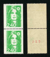 FRANCE - BICENTENAIRE BRIAT 2.40 - YT 2823 Et 2823a ** - TIMBRES DE ROULETTE EN PAIRE AVEC NUMERO ROUGE NEUFS ** - 1989-1996 Marianna Del Bicentenario