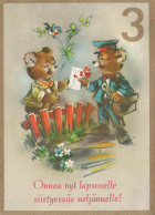 BUON COMPLEANNO 3 Años NASCERE Animale Vintage Cartolina CPSM #PBS402.A - Cumpleaños