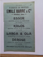 Ancienne Publicité Horlogerie EMILE BARRE ET CIE COURGENAY  Suisse 1914 - Zwitserland