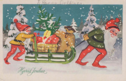 PAPÁ NOEL Feliz Año Navidad GNOMO Vintage Tarjeta Postal CPSMPF #PKG450.A - Santa Claus