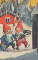 SANTA CLAUS Happy New Year Christmas GNOME Vintage Postcard CPSMPF #PKG409.A - Santa Claus