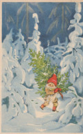 SANTA CLAUS Happy New Year Christmas GNOME Vintage Postcard CPSMPF #PKD890.A - Santa Claus