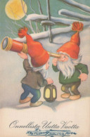 PAPÁ NOEL Feliz Año Navidad GNOMO Vintage Tarjeta Postal CPSMPF #PKD281.A - Santa Claus