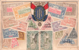 CARTE DES COTE FRANCAISE DE SOMALIE REPRESENTANT DES TRIMBRES 1914 ECRITE A DJIBOUTI - Timbres (représentations)