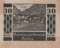 30 HELLER 1920 Stadt GOLLING AN DER SALZACH Salzburg Österreich Notgeld Papiergeld Banknote #PG564 - [11] Emissioni Locali