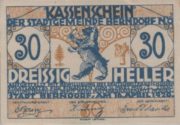 30 HELLER 1920 Stadt BERNDORF Niedrigeren Österreich Notgeld Banknote #PF140 - [11] Emissioni Locali