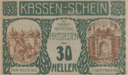 30 HELLER 1920 Stadt ARTSTETTEN Niedrigeren Österreich Notgeld #PE193 - [11] Emissioni Locali