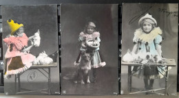 Cpa LOT 3 X PHOTO ART Enfant Fille FILLETTE DEGUISEE EN PIERROT COLOMBINE AVEC LAPIN - Fotografía