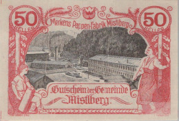 50 HELLER 1920 Stadt MISTLBERG Oberösterreich Österreich Notgeld Banknote #PD844 - [11] Emissions Locales
