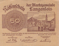 50 HELLER 1920 Stadt LANGENLOIS Niedrigeren Österreich Notgeld Papiergeld Banknote #PG603 - [11] Emissioni Locali