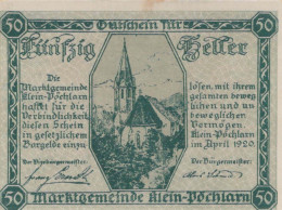 50 HELLER 1920 Stadt KLEIN-PÖCHLARN Niedrigeren Österreich Notgeld Papiergeld Banknote #PG597 - Lokale Ausgaben
