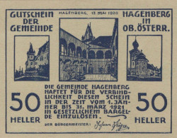 50 HELLER 1920 Stadt HAGENBERG Oberösterreich Österreich Notgeld Papiergeld Banknote #PG881 - [11] Lokale Uitgaven