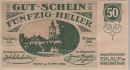 50 HELLER 1920 Stadt ERLAUF IM NIBELUNGENGAU Niedrigeren Österreich Notgeld Papiergeld Banknote #PG819 - [11] Lokale Uitgaven