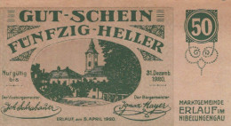 50 HELLER 1920 Stadt ERLAUF IM NIBELUNGENGAU Niedrigeren Österreich #PE935 - [11] Lokale Uitgaven