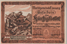 50 HELLER 1920 Stadt EISENERZ Styria Österreich Notgeld Papiergeld Banknote #PG534 - [11] Local Banknote Issues