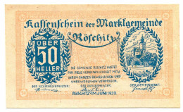 50 Heller 1920 ROSCHITZ Österreich UNC Notgeld Papiergeld Banknote #P10267 - [11] Emissions Locales