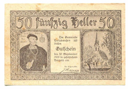 50 Heller 1920 HOLZHAUSEN Österreich UNC Notgeld Papiergeld Banknote #P10270 - [11] Emisiones Locales