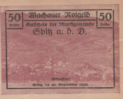 50 HELLER 1920 Stadt WACHAU Niedrigeren Österreich Notgeld Banknote #PF286 - [11] Emisiones Locales