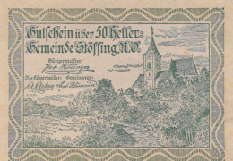 50 HELLER 1920 Stadt SToSSING Niedrigeren Österreich Notgeld Banknote #PE730 - [11] Lokale Uitgaven