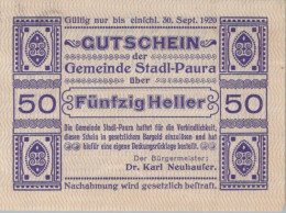 50 HELLER 1920 Stadt STADL-PAURA Oberösterreich Österreich Notgeld #PE632 - [11] Lokale Uitgaven