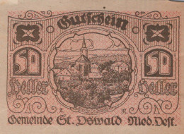 50 HELLER 1920 Stadt SANKT OSWALD Niedrigeren Österreich Notgeld #PE630 - [11] Lokale Uitgaven