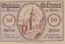 50 HELLER 1920 Stadt SANKT LEONHARD AM WALDE Niedrigeren Österreich Notgeld Papiergeld Banknote #PG940 - Lokale Ausgaben