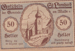 50 HELLER 1920 Stadt SANKT LEONHARD AM WALDE Niedrigeren Österreich UNC Österreich #PH103 - Lokale Ausgaben