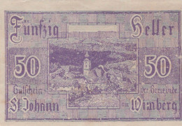 50 HELLER 1920 Stadt SANKT JOHANN AM WIMBERG Oberösterreich Österreich #PE589 - [11] Local Banknote Issues