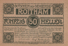 50 HELLER 1920 Stadt ROITHAM Oberösterreich Österreich Notgeld Papiergeld Banknote #PG666 - Lokale Ausgaben