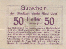 50 HELLER 1920 Stadt RIED IM INNKREIS Oberösterreich Österreich Notgeld #PE532 - Lokale Ausgaben