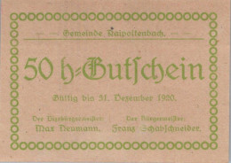 50 HELLER 1920 Stadt RAIPOLTENBACH Niedrigeren Österreich Notgeld #PD980 - [11] Emissions Locales