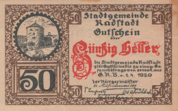 50 HELLER 1920 Stadt RADSTADT Salzburg Österreich Notgeld Banknote #PD985 - Lokale Ausgaben