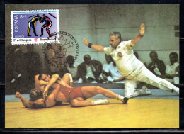 SPAIN ESPAÑA SPAGNA 1990 SUMMER OLYMPIC GAMES OLYMPICS BARCELONA92 PRE-OLIMPICA WRESTLING 8+5p MAXI MAXIMUM CARD - Tarjetas Máxima