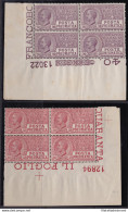 1925 Regno Di Italia, Posta Pneumatica 8/9 MNH/** BLOCCHI CON NUMERI DI TAVOLA, OTTIMA QUALITA' - Other & Unclassified