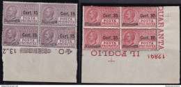 1927 Regno Di Italia, Posta Pneumatica 10/11 MNH/** BLOCCHI CON NUMERI DI TAVOLA - Otros & Sin Clasificación