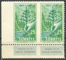 Turkey; 1957 Centenary Of The Instruction Of Forestry In Turkey ERROR "Partially Imperf." - Neufs