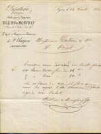 FACTURE.MOIRANS.LYON.PAPETERIE.FABRIQUE DE REGISTRES.BILLION & MONFRAY DEPOT DES PAPIERS DE SOIERIE DE F.BARJON. - Imprenta & Papelería