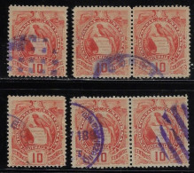 Guatemala 1886/1891 2 Stamp + 2 Pair Of Stamps Quetzal Train Ship 10 Cents Date Cancel + Mute Fancy Postmark - Guatemala