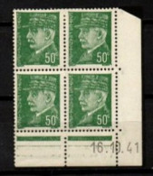 FRANCE    -   1941 .  Y&T N° 508 */ **.  Coin Daté. Taches Dans Les Cheveux +  Légendes Maculées - Ungebraucht