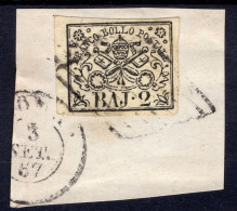 2 BAJ  BIANCO SASS.3B   USATO CON DUE ANNULLI  SU FRAMMENTO CON  SPLENDIDI MARGINI CV 155+++ - Papal States